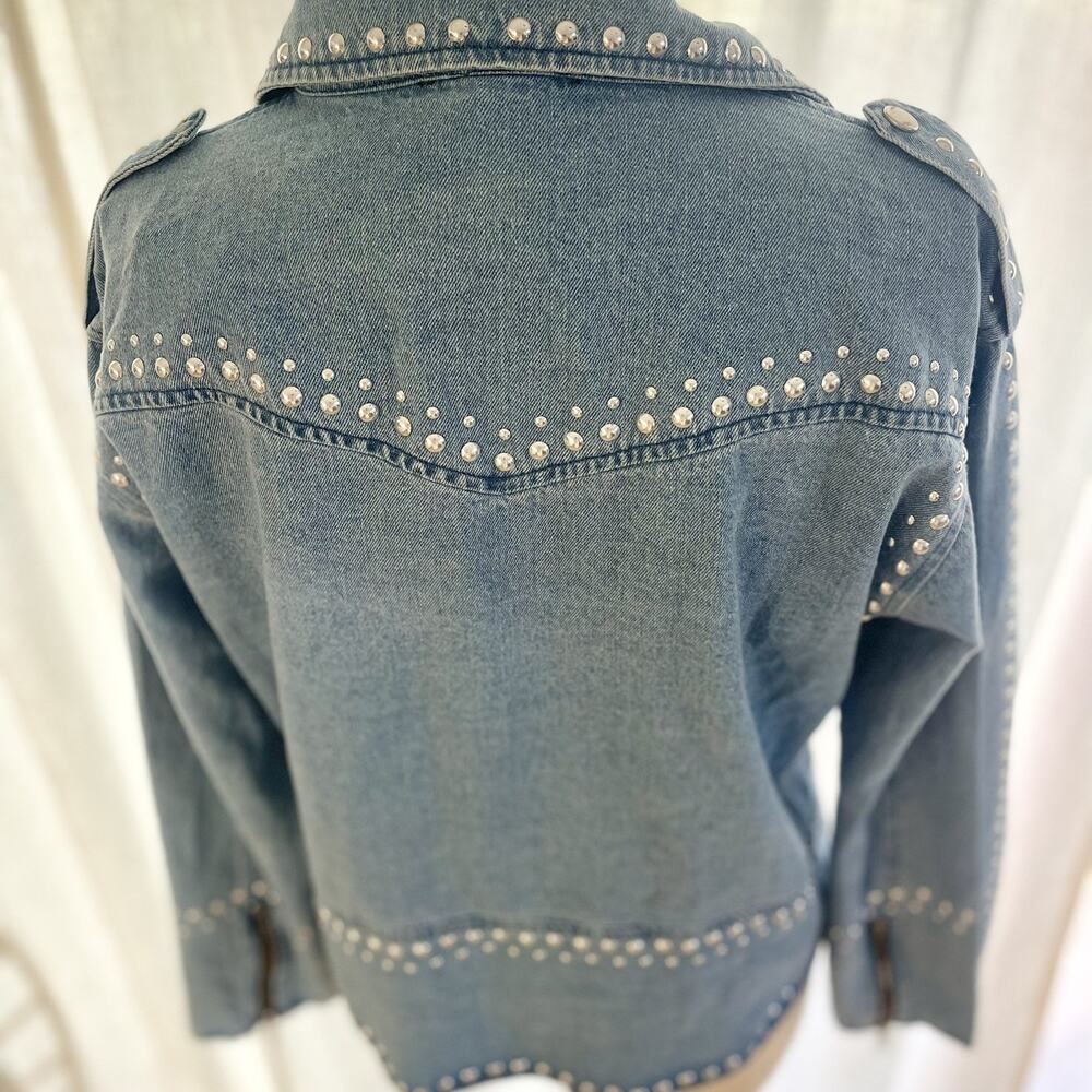 Cezele Studded Womens Denim Moto Jacket Large w/Tags Blue Western NWT - Picture 7 of 10
